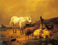 Verboeckhoven, Eugene Joseph - A Horse, Sheep and a Goat in a Landscape